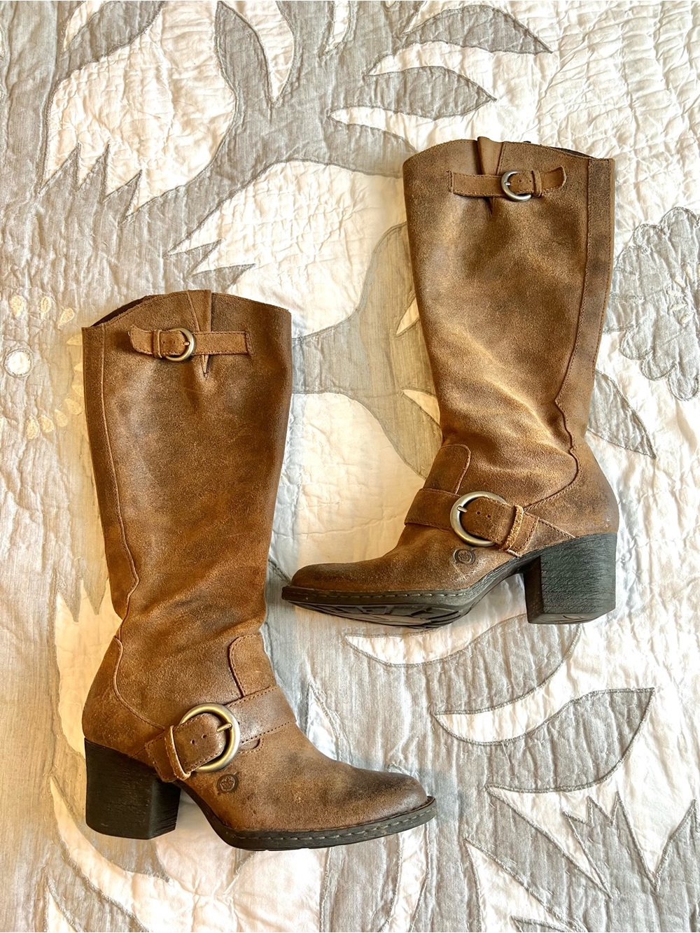 Born Shaylee Distressed Brown Leather Tall Boots Riding Festival Rustic Boho 6.5
